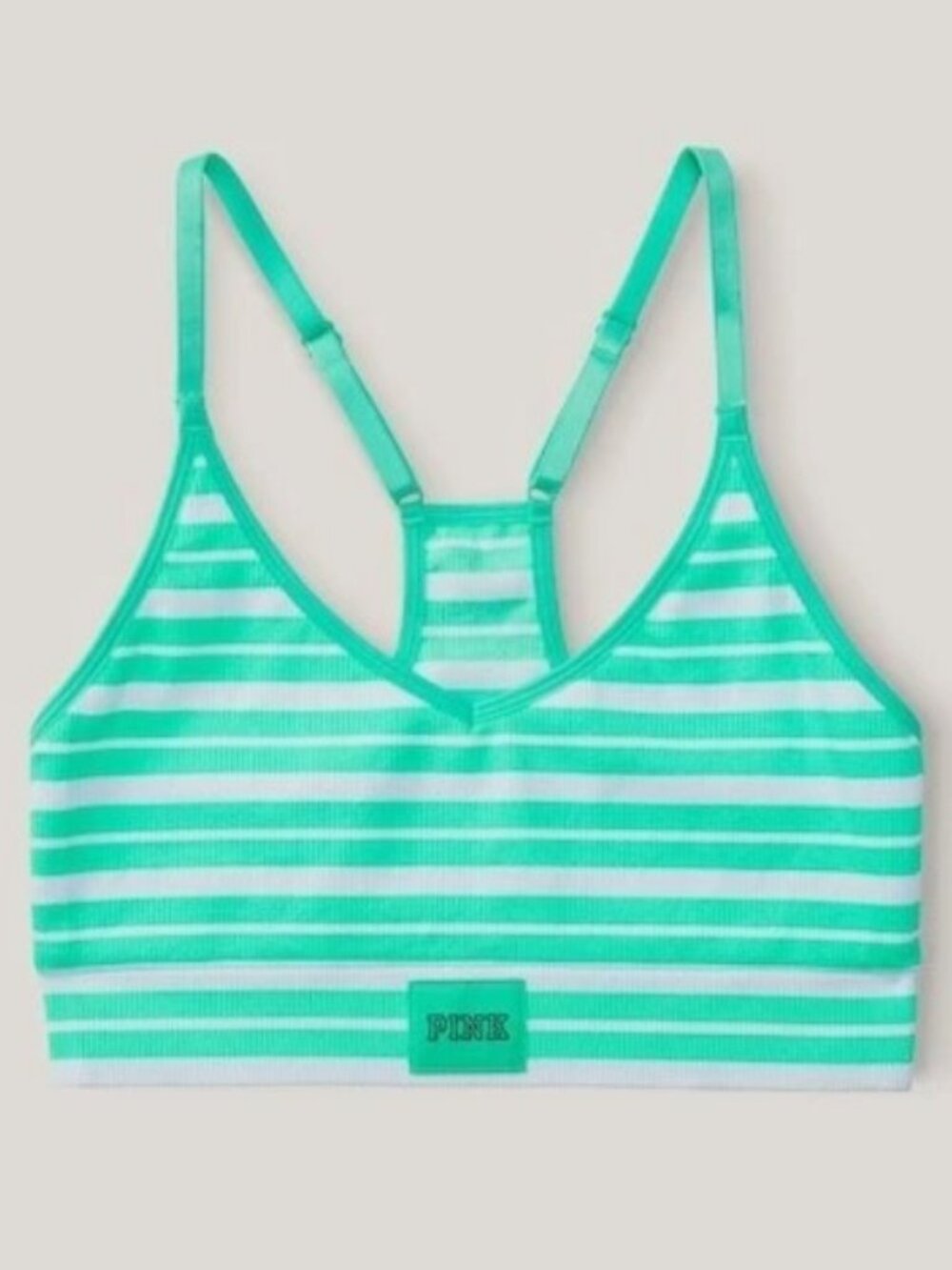 Victoria's Secret PINK Seamless Racerback Bra Teal Ice Stripe Woman Sz M-DD NWT